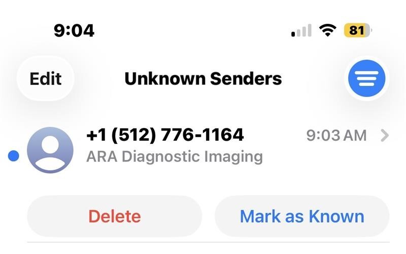 Screenshot image of iPhone call from an, "Unknown Sender” with additional caller information that could be the result of Branded Calling